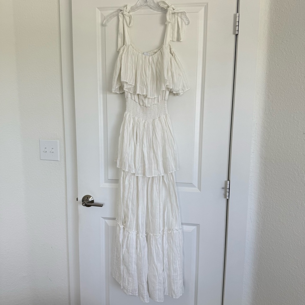 Misa Los Angeles White Stripped Maxi Dress Tiered Size XS